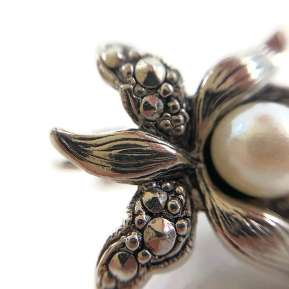 Vintage Orchid Earrings Clip On Faux Pearl Marcasi - Picture 8 of 11